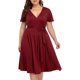 thumbnail image 1 of 2022 nuevo verano color sólido tamaño grande con cuello en V de manga corta jersey falda midi suelta, rojo vino, XL oso de fresa Electrónica, 1 of 5