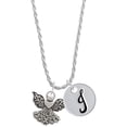 thumbnail image 1 of Delight Jewelry Silvertone Angel with Heart Silvertone Script Initial Disc - J - Charm Necklace, 20"+3", 1 of 4