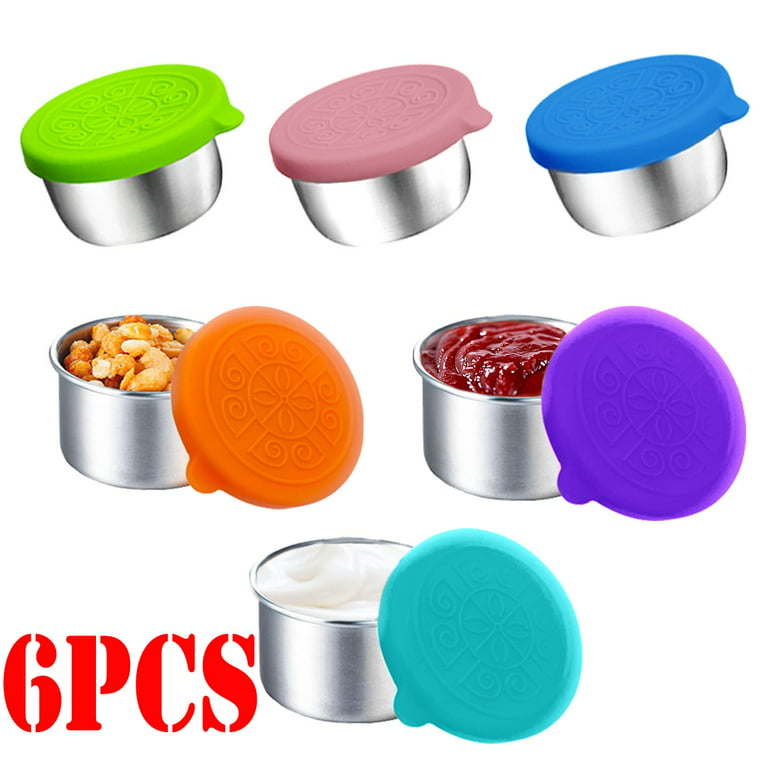 6 Pcs Small Containers with Lids, Reusable Stainless Steel Sauce Containers  for Lunch Box, Picnic and Travel