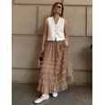 thumbnail image 3 of Women's Tulle Midi Skirt Elastic High Waist A-Line Ruffle Tiered Layered Mesh Puffy Long Maxi Skirt, 3 of 11