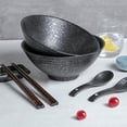 thumbnail image 2 of Ceramic Ramen Bowl Set of 2, 40oz Japanese Noodle Bowls with Spoons & Chopsticks Porcelain Large Soup Bowl for Pho, Udon, Retro Style Tableware Microwave & Dishwasher Safe,Black Crystal, 2 of 17