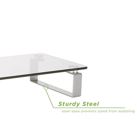 Mind Reader - Monitor Stand, Contemporary, Desktop Organizer, Laptop Riser, Office, Glass, 22"L x 8.25"W x 3"H - Clear