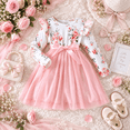 thumbnail image 6 of Lanbubble Toddler Girls Long Sleeve Dress Floral Tulle Dress with Ruffle Shoulders, 3-7 Years, 6 of 10
