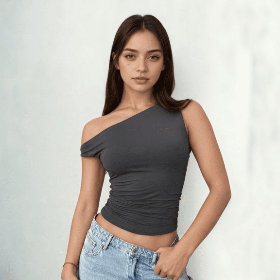Womens Summer Off The Shoulder Tops Going Out T Shirts Crop Tank Top Fashion Clothes Spring Grey M