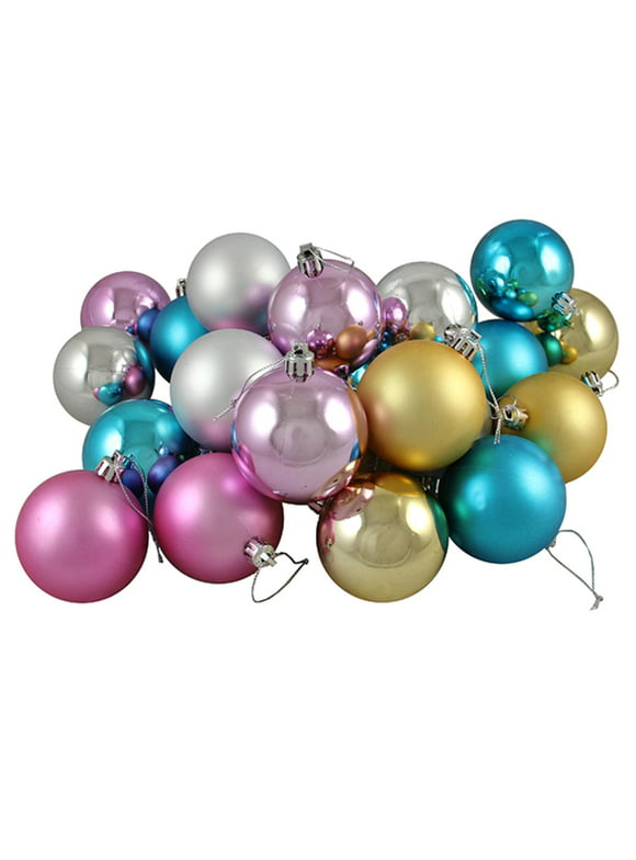 24ct Matte & Shiny Pastel Multi-Color Shatterproof Christmas Ball Ornaments 2.5" (60mm)