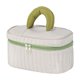 thumbnail image 2 of Canvas Makeup Bag With Handle | Travel Toiletry Organizer Waterproof Nylon | Multiple Compartments | Brush Holder | Large Capacity 9.4x5.5x5.1 in | Blue Green White | 1 pc, 2 of 6