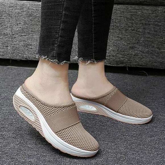 Bmisegm Air Cushion Slip-On Orthopedic Diabetic Walking Shoes with Arch Support Knit Casual Comfort Outdoor WalkingCasual Shoes for Women Khaki 38