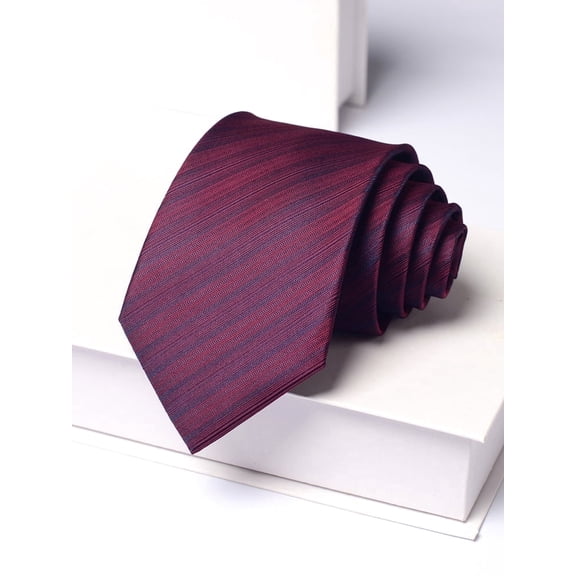 Yongchuantie Men's Purple Wine Red Striped Tie 8CM Wide Tie Gift Box