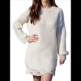 thumbnail image 1 of Vestido Tipo Suéter de Punto con Cuello Redondo de Color Liso para Mujer, Minivestido Retro. Albaricoque M, 1 of 10