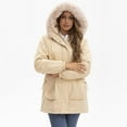 thumbnail image 4 of Women's Solid Mid Length Jacket With Large Collar And Warm Winter Coat,Size:L, 4 of 7