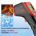 thumbnail image 2 of Termómetro infrarrojo, pistola láser digital sin contacto para medir la temperatura, de -58 °F a 1112 °F (-50 °C a 600 °C) con pantalla LCD, color rojo, 2 of 10