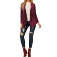 thumbnail image 2 of INSPIRE CHIC Women's Shawl Collar Open Front Pockets Stretchy Velvet Cardigan XS Burgundy, 2 of 7