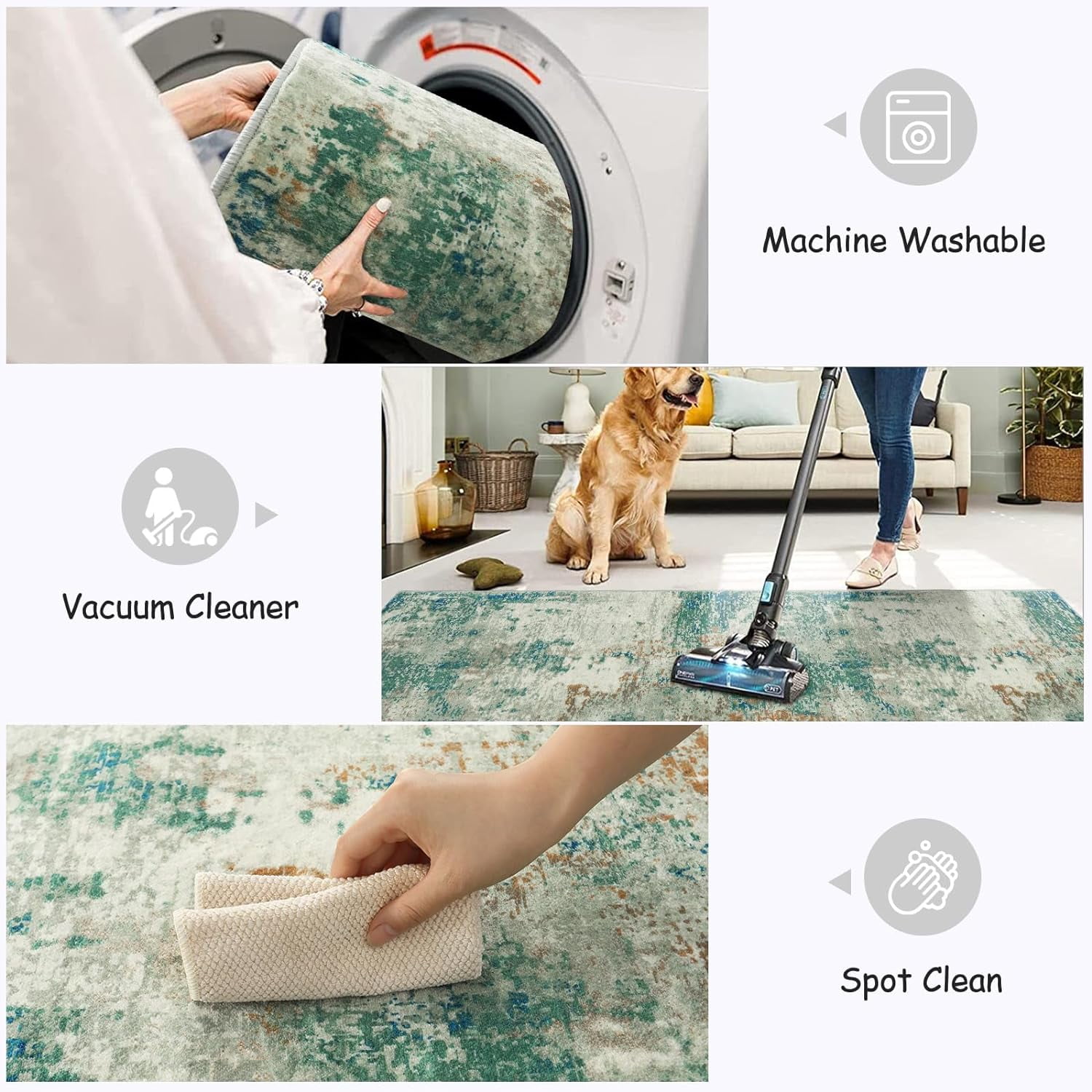 Moynesa 2'x3' Modern Abstract Area Rug,Small Bathroom Rugs Washable Entry Rug Kitchen Sink Mat, Contemporary Soft Non Slip Indoor Throw Carpet for Entryway Bedside Living Room, Green
