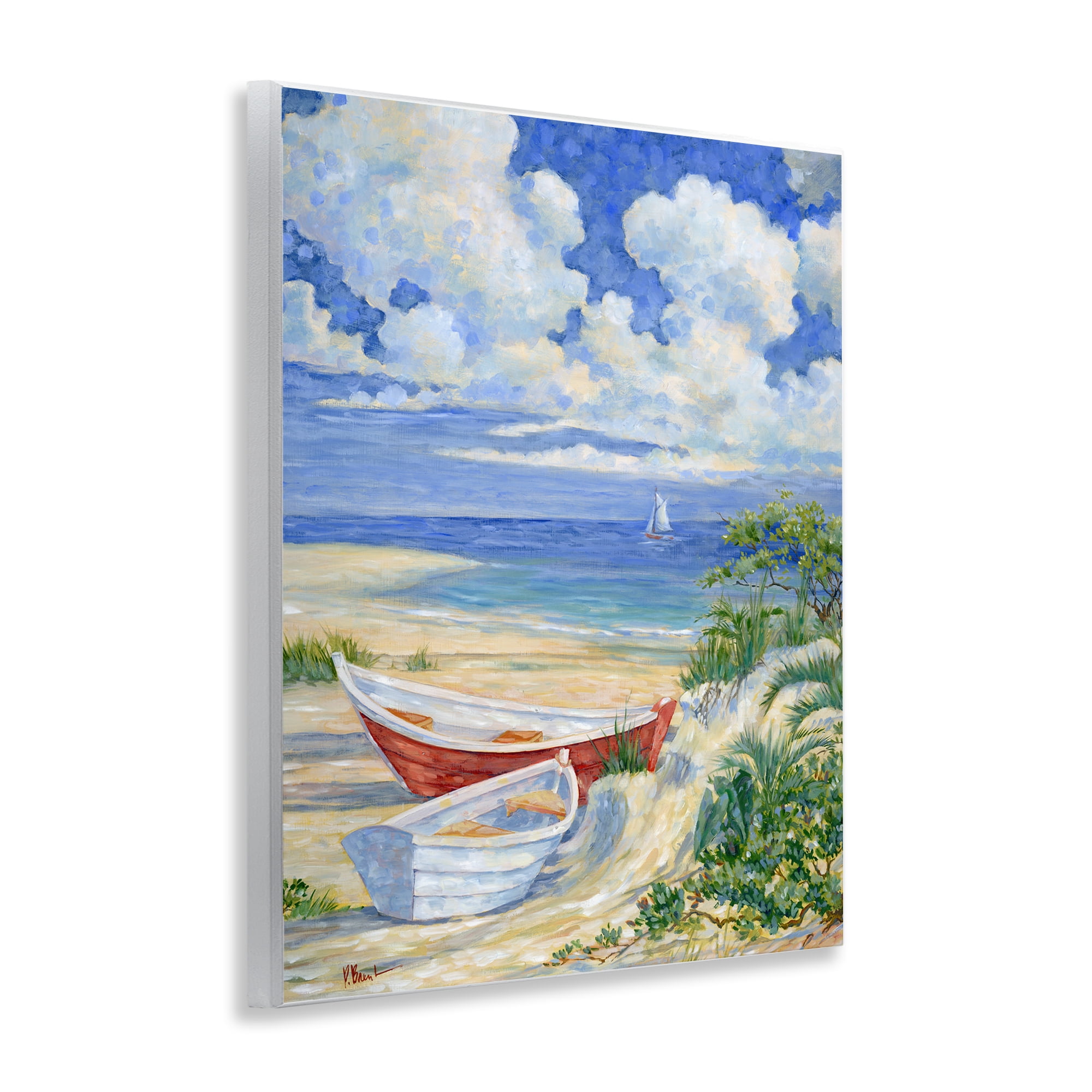 Stupell Industries Two Boats on Sand Transportation Painting Unframed Art Print Wall Art, 11 x 14