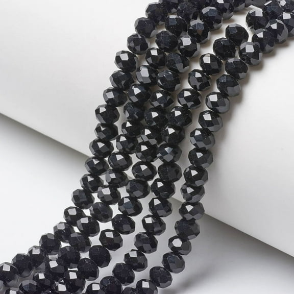 10Strand Opaque Solid Color Glass Beads Strands Faceted Rondelle 3x2mm Hole: 0.8mm Black