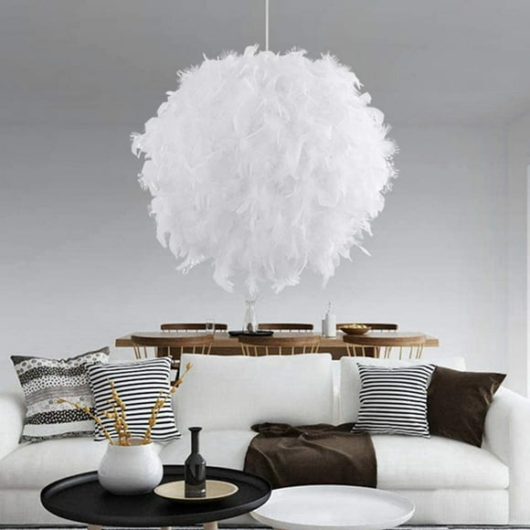 White Feather Light Ceiling Pendant Lamps Shade Feather Lampshade with E27 Bulb Elegant Feather Lamp Luxury Lighting for Living Room Bedroom 40CM/15.7INCH