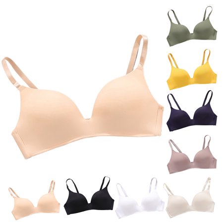 

rygai 3/4 Cup Pads Wire Free Adjustable Shoulder Straps Lady Bra Seamless Push Up Thin Underwear Blue 38A