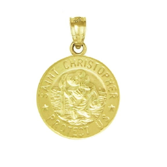 925 Sterling Silver Yellow Gold Plated 1mm Cable Chain Necklace w/ Saint Christopher Protect Us Pendant Charm