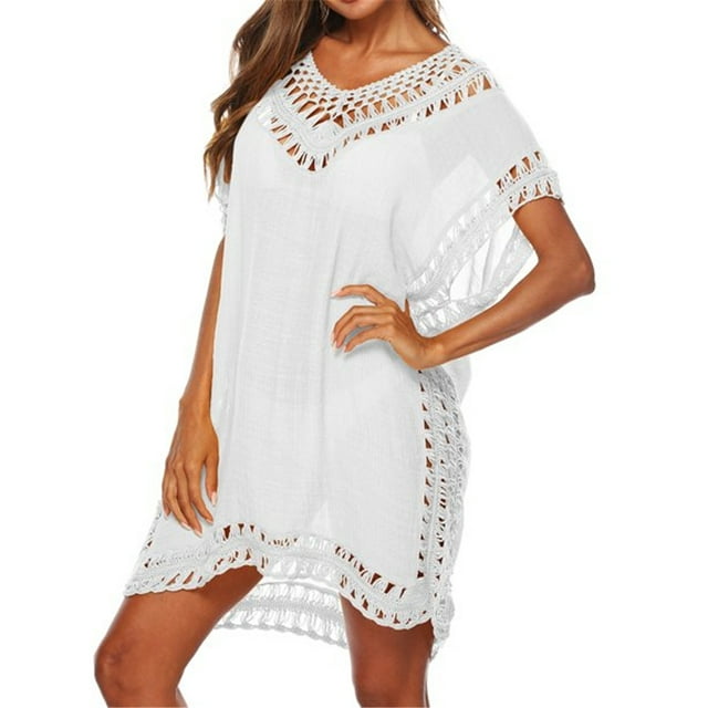 Vestido de playa con encaje, crochet hueco, cubierta para mujer, traje de baño, traje de baño, blanco seitruly AP002503-02