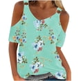 thumbnail image 1 of Tops de Hombro Frío para las Mujeres Floral Impresión Off Hombro Manga Corta V-Cuello Blusa, Top de Verano Casual, 1 of 4