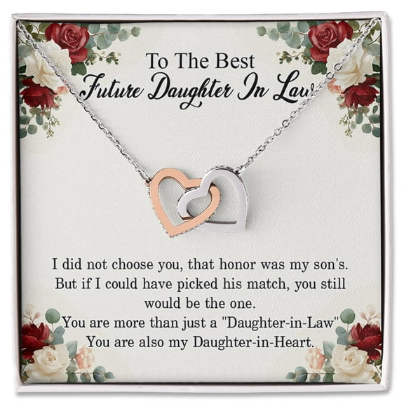 Interlocking Hearts Necklace, Future Daughter-in-Law Gift from Parents, Sentimental Jewelry with Loving Message, Meaningful Gift for Birthday or Holiday, Heartfelt Keepsake for Her