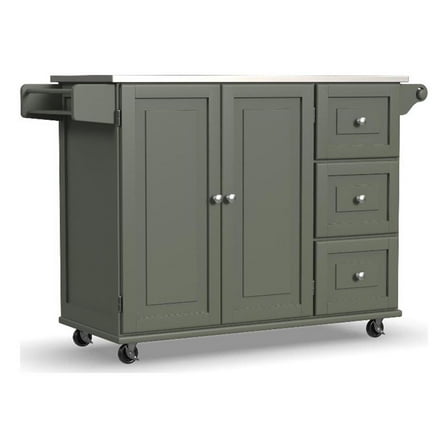 Bowery Hill Engineered Wood Kitchen Cart in Sage Green/Nickel