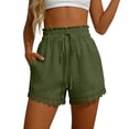 thumbnail image 6 of Costeam Womens Elastic High Waist Lace Trim Shorts with Drawstring and Scalloped Hem Casual Summer Beach Shorts, 6 of 7