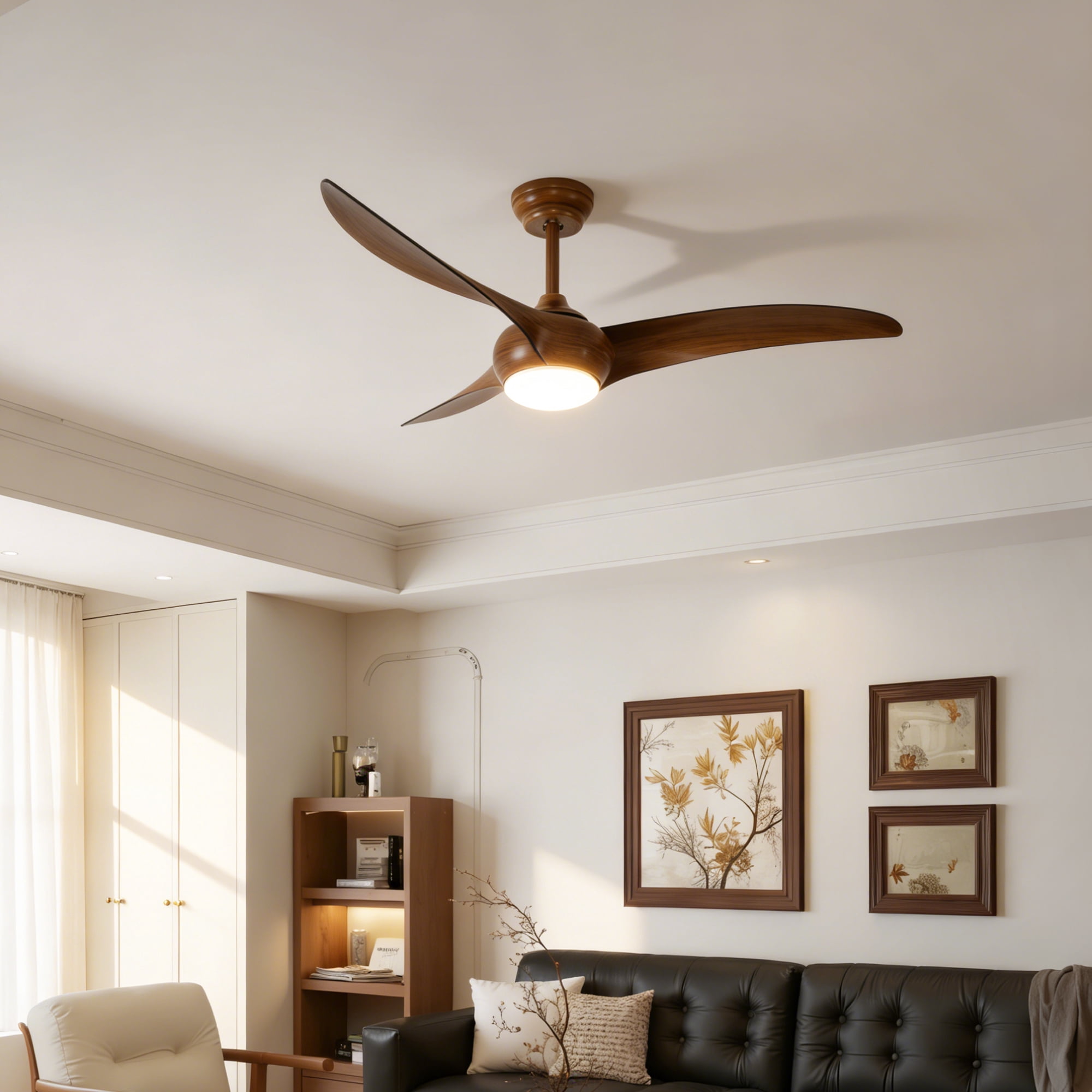 Ceiling Fan with Light, 52 Inch ABS Blade Quiet LED Fan for Home Indoor Room, Wood
