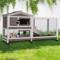 MEDEHOO Rabbit Cage Indoor Bunny Hutch with Chew-Proof Ramp - 2 Story Guinea Pig Cages Outdoor with 6 Wheels, Leakproof Pull-Out Tray for Rabbits, Guinea Pigs (Brown)