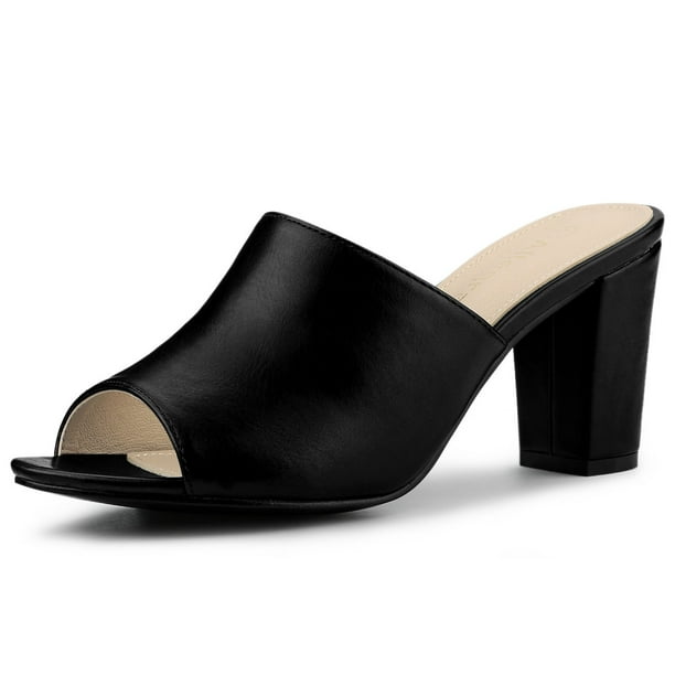 Sandalias Con Talon Abierto Tacón De Bloque Para Mujer Negro 40
