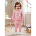 thumbnail image 4 of RUINIXCW Toddler Baby Girl Second Birthday Outfit Infant Girl Spring Fall Winter Clothes Duck Waffled Striped Long Sleeve Sweatshirt Tops and Pants Set, 4 of 9