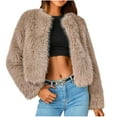 thumbnail image 2 of Patlollav Womens Solid Color Winter Plush Jacket Cardigan Warm Short Jackets Ladies Coat Outwear, 2 of 7