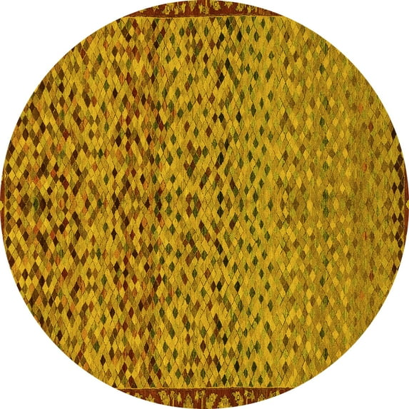 Ahgly Company Indoor Round Abstract Yellow Modern Area Rugs, 5' Round