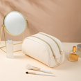 thumbnail image 2 of Bolsa de maquillaje de piel sintética, bolsa de cosméticos grande con doble cremallera, bolsa de artículos de tocador de viaje, 2 of 5