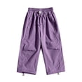 thumbnail image 3 of Bixock Toddler Girls Cargo Pants,Girls Sweatpants,Solid Color Pants Linen Cargo Pants Wide Leg Pants Long Pants, 3 of 6