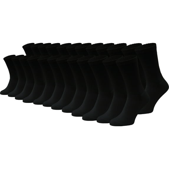 72 Pairs Crew Socks for Men Women, Bulk Cotton Sport Sock, Various Styles (Black, 6-8)