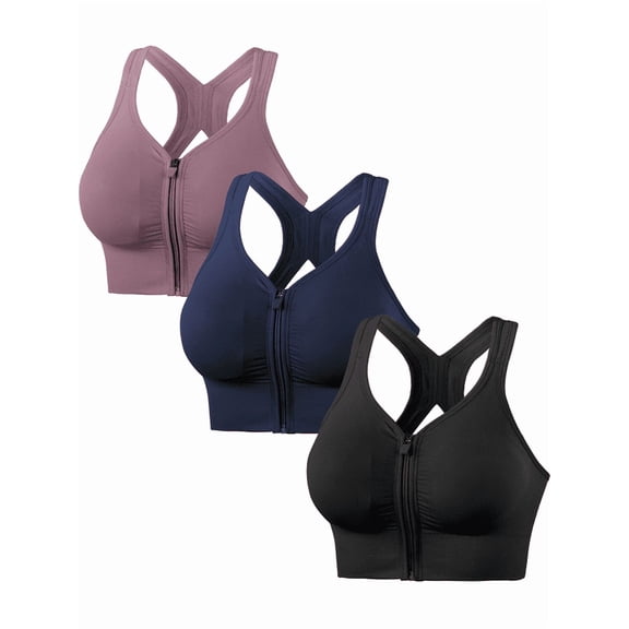 Zip Front Sports Bras for Women-Support Padded Bra Pack Fitness Workout Yoga Gym Running Crop Tank Top 