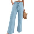 thumbnail image 3 of Nugftut Women's Drawstring Wide Leg Pants with Pockets Relaxed Lounge Trousers for Casual Travel, 3 of 6