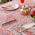 thumbnail image 4 of Hand Block Printed Tablecloth, Colorful Floral Print, Indian Artisan Handmade Art, Dining Room, Kitchen, Outdoor Party Decor, 100% Cotton, (Dark Salmon Pink, 16 Seater 72 x 190 Inches Rectangle), 4 of 8