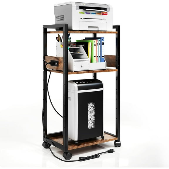 good fortune 3-Tier Movable Printer Stand with Storage Rolling Floor-Standing Deskside Shredder Computer Host Stand Adjustable Storage Shelf Rack on Wheels Multipurpose Stand for Printer