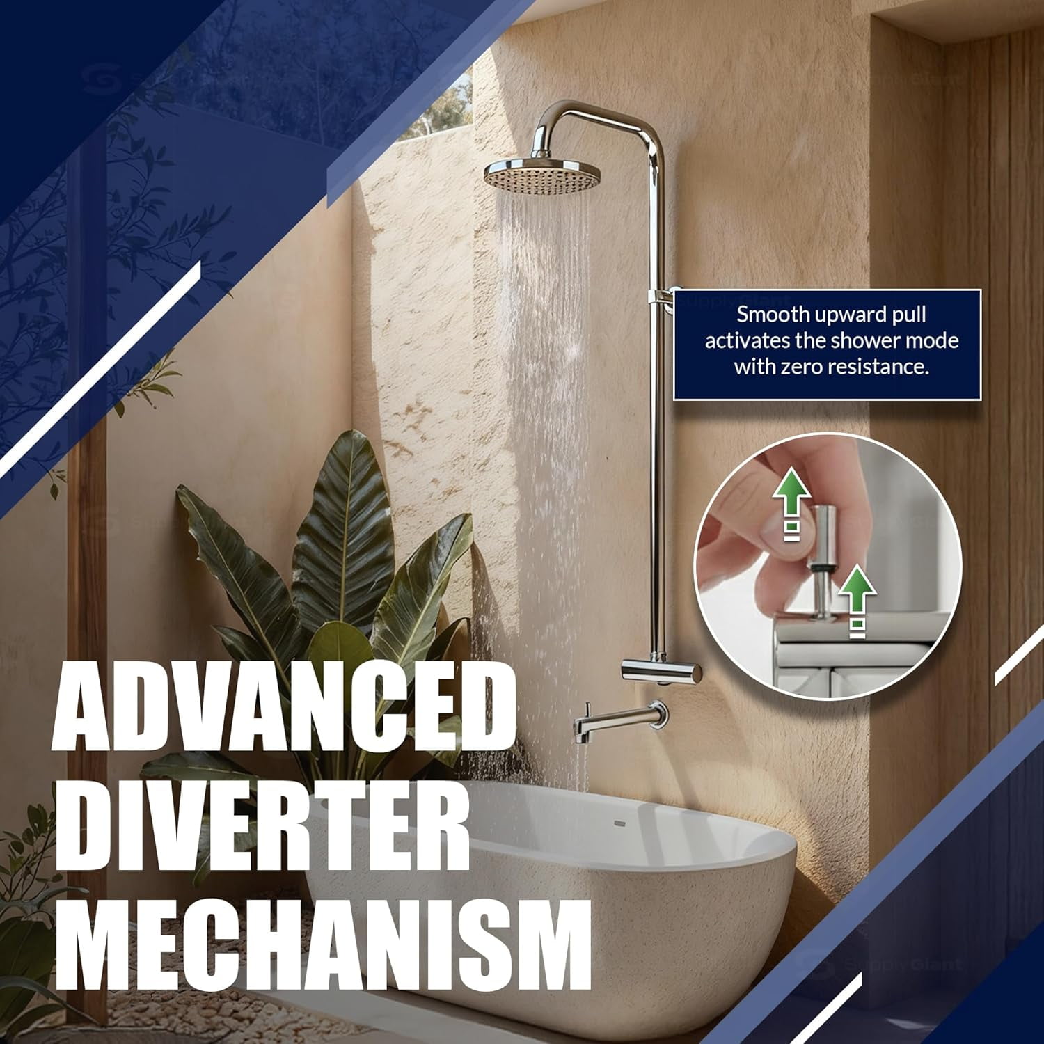 SUPPLYGIANT™ Tub Spout with Diverter 8" Round Bathtub Faucet with Decorative Chrome Plated Finish