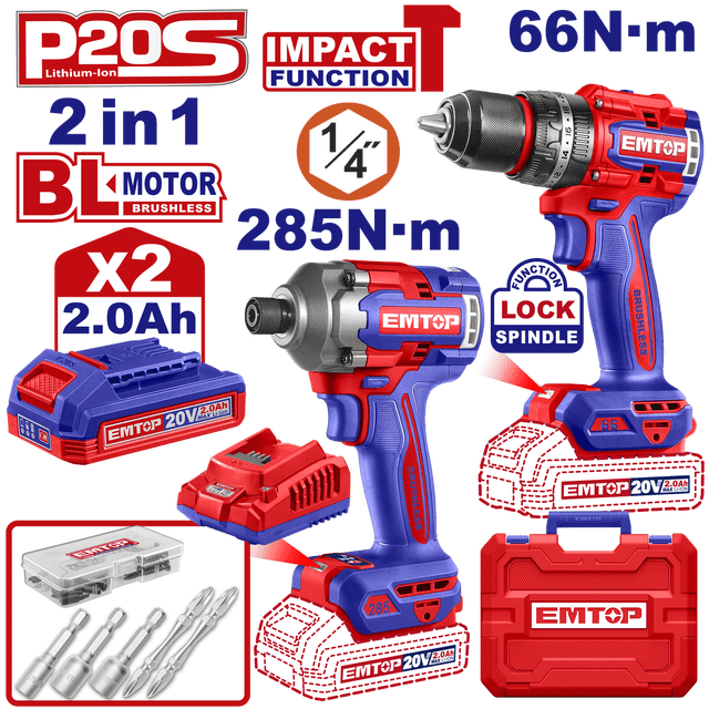Combo taladro atornillador y rotomartillo de 66Nm con atornillador de de impacto de 285Nm