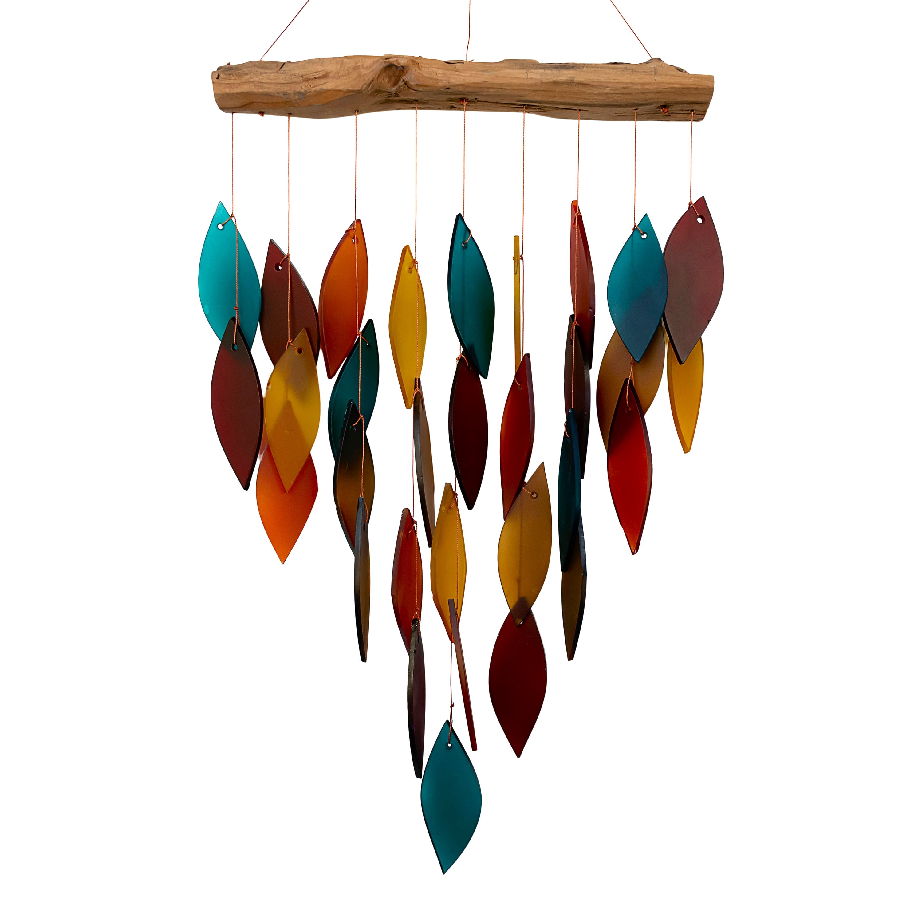 Blue Handworks Santa Fe Waterfall Glass and Driftwood Chime - Sandblasted Glass and Found Wood Handcrafted Wind Chime for Home and Garden