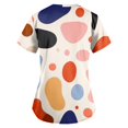 thumbnail image 3 of ADSSDQ Fun Scrubs for Women Color Dots Printed Srcubs Tops Stretch Plus Size Short Sleeve V-Neck Working Nurse Uniform with Pockets Beige S, 3 of 3