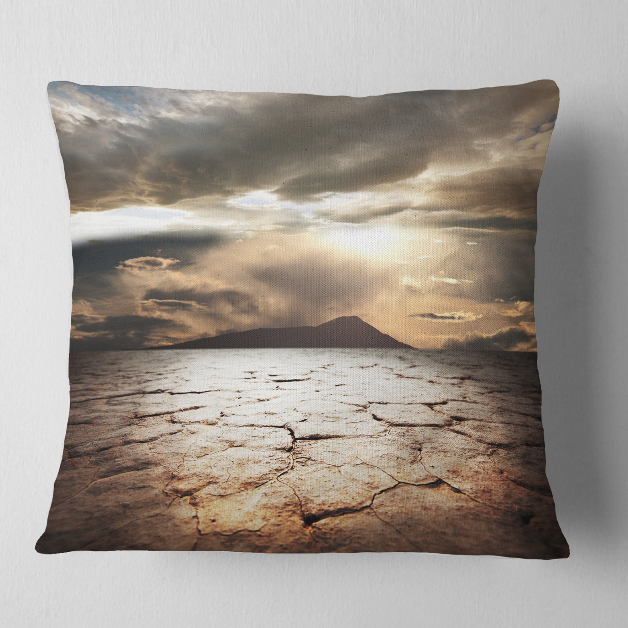 Designart Drought Land with Cloudy Sunset - Landscape Printed Throw Pillow - 16x16