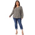 thumbnail image 3 of DARING DIVA Women's Plus Size Floral Long Sleeve Button Down Shirt 1X Black, 3 of 6