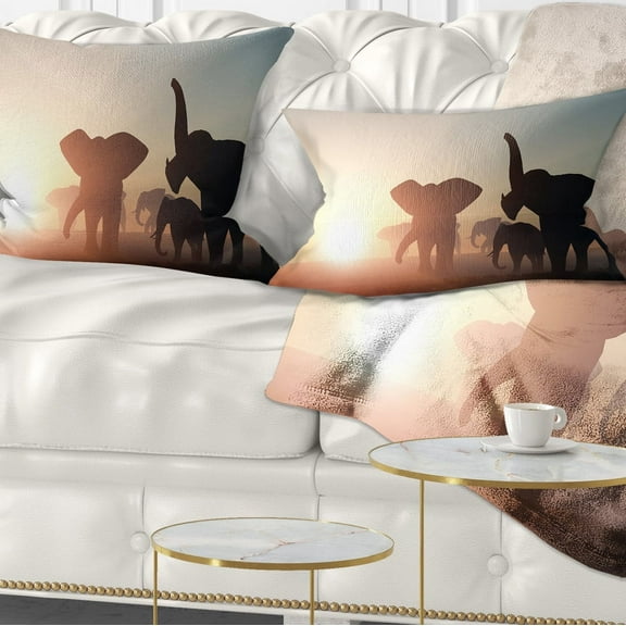 Designart Group of Elephants in the Wild - African Throw Pillow - 12x20