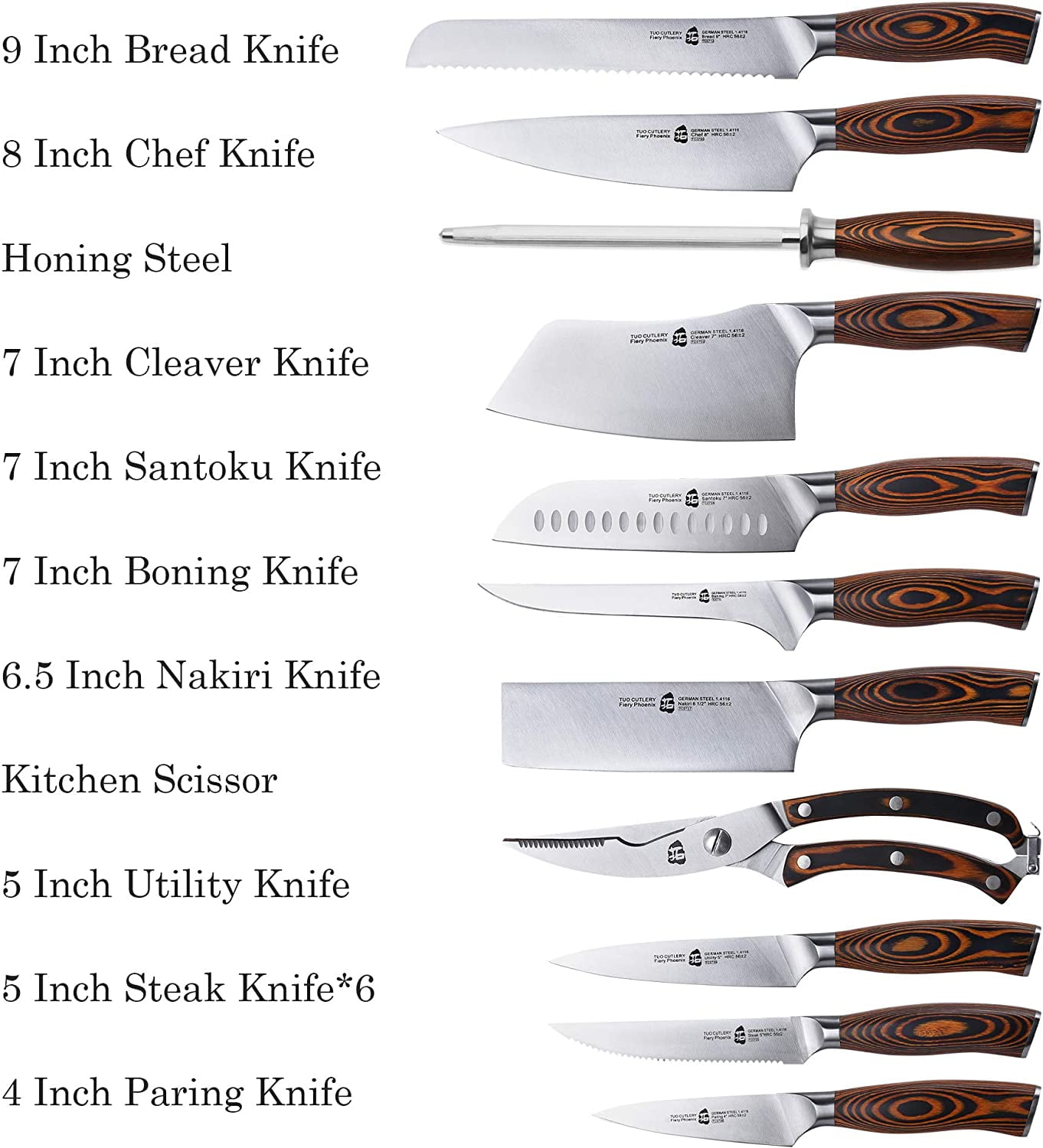 UMOGI Kitchen Knife Set 6 Piece with Sheath Covers in Gift Box - Full Tang  Wooden Handle German Stainless Steel - professional Cutlery Knives Set with