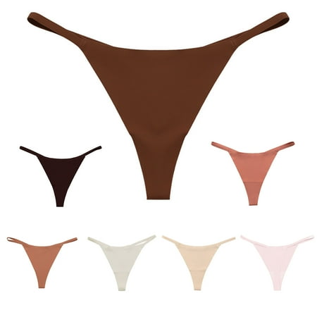 

rygai Women G-string Sexy Butt-uncovered Spaghetti Strap Quick-drying Stretchy Breathable Seamless Low Waist Triangle Shape Women Panties for Inner Wear Coffee XL