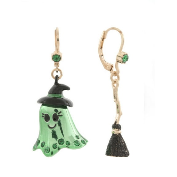 Betsey Johnson Crystal Ghost Witch Broom Mismatch Earrings